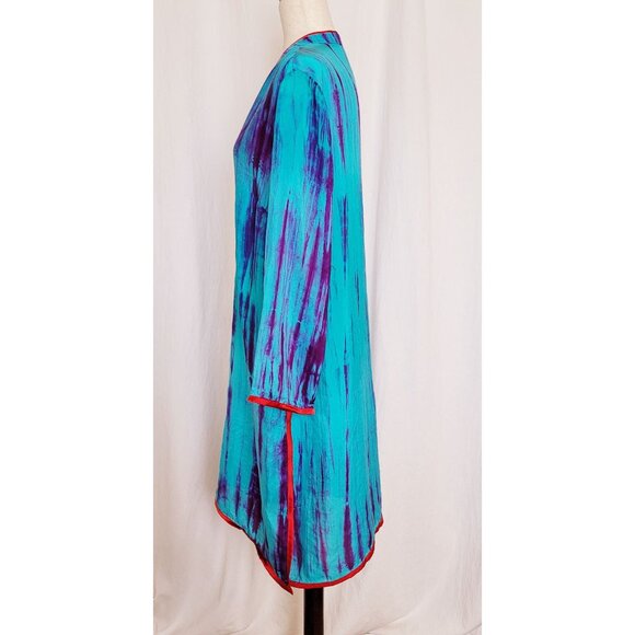 Soft Surroundings Tie-Dye Silk Tunic Size L Blue Purple Boho Beach Coverup - Picture 7 of 11